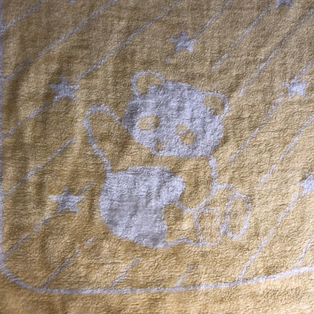 Vintage Santonja Yellow Panda Blanket Stars 30x40